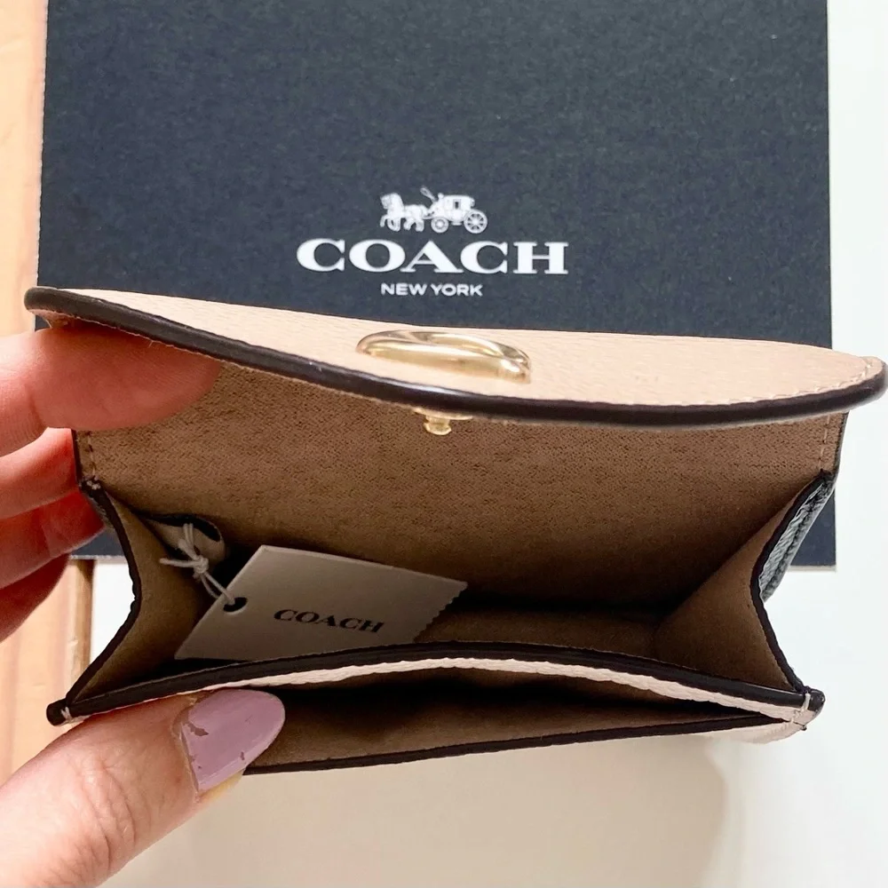 Coach Card Case in Taupe & Chalk Leather Wallet